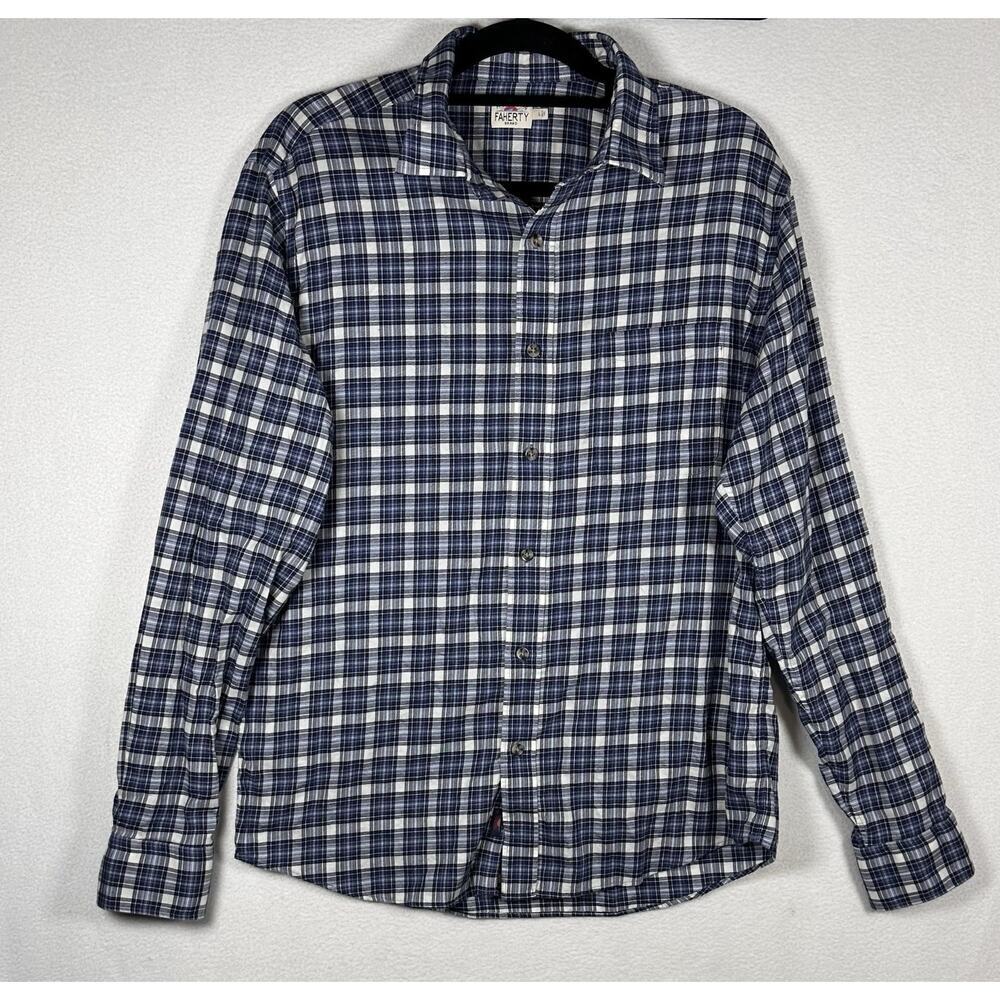 Faherty Button Up Shirt Mens Size Large Blue Plaid Long Sleeve Cotton Casual EUC